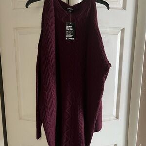 Express Burgundy Cable Knit Dress Cold Shoulder